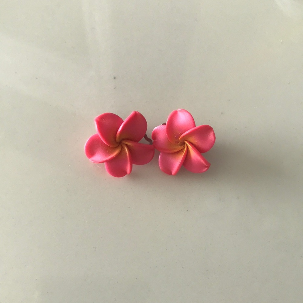 Pink Flower clip on Earrings